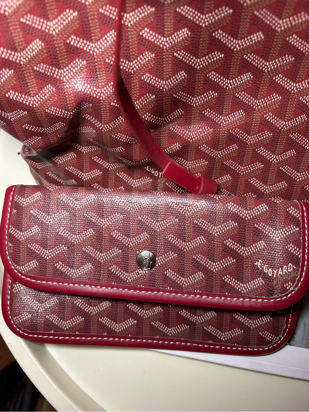 Goyard Saint Louis Tote Coated Canvas PM Dark Red With Wallet Insert - Picture 2 of 5